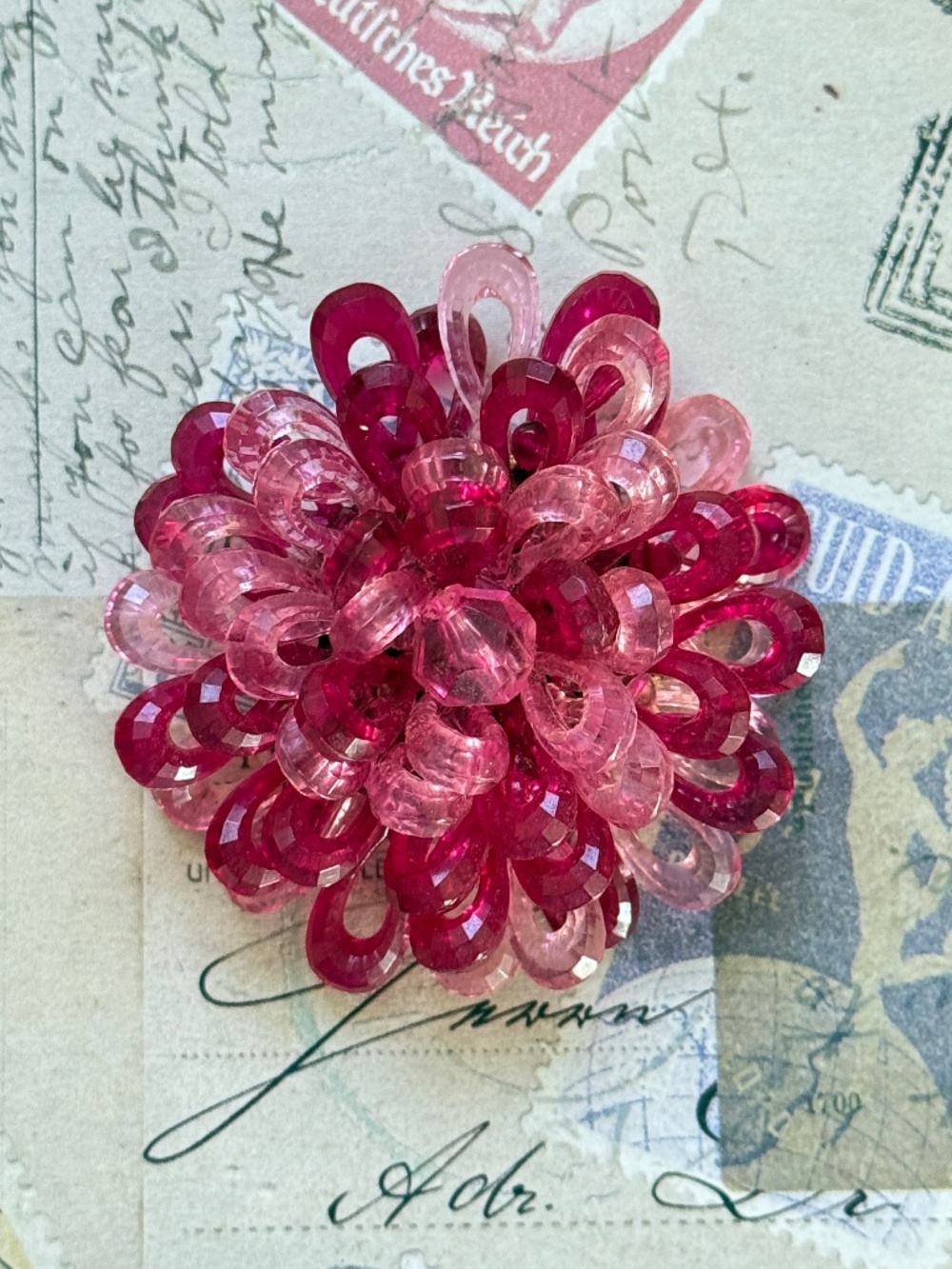 VINTAGE Handmade Multi Layered Floral Cluster Brooch